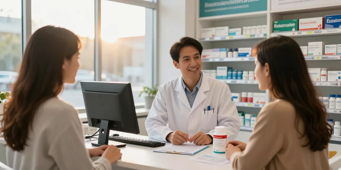 Customer consulting about the best place to buy retatrutide at a modern pharmacy.