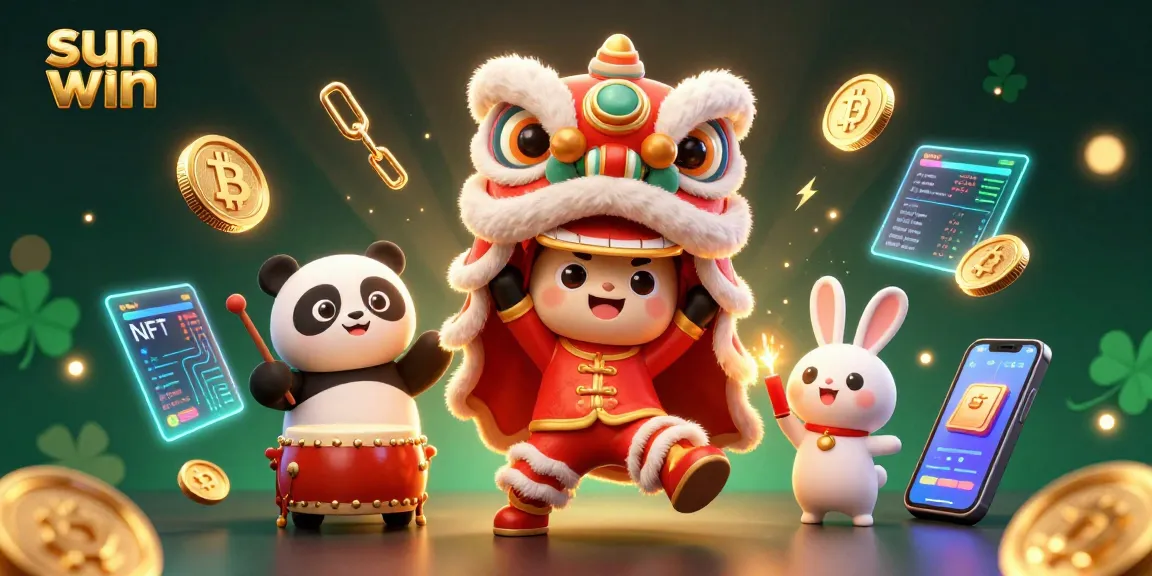 Experience the excitement of sun win with lively characters celebrating, showcasing vibrant casino imagery.