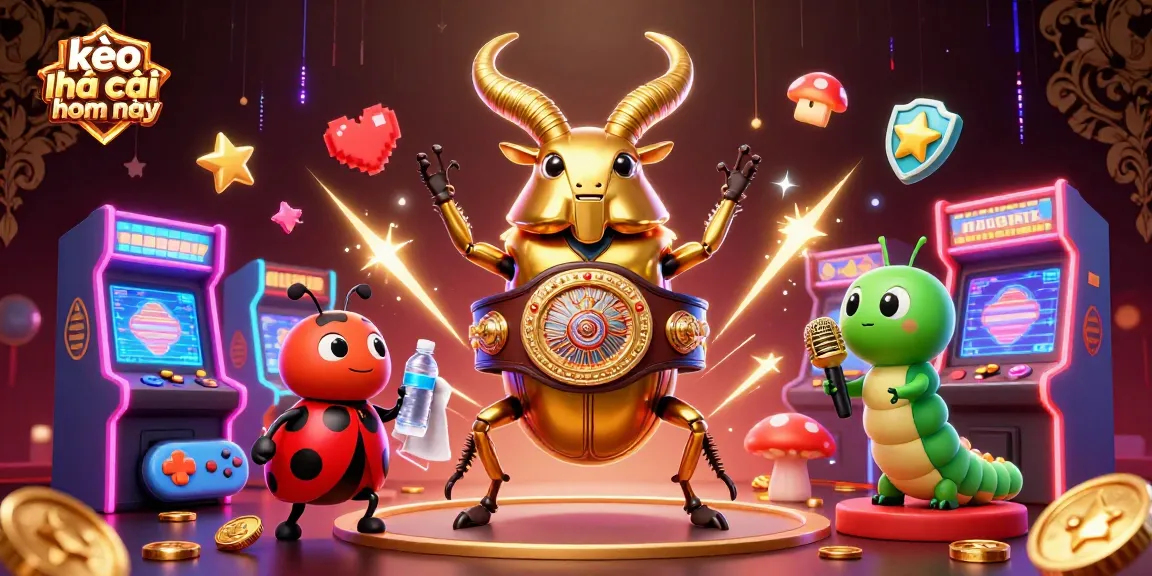 Bet on kèo nhà cái hôm nay with a dynamic scene of a boxing stag beetle and game elements.