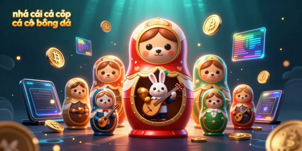 Engage with nhà cái cá cược uy tín cá cược bóng đá in a vibrant casino scene featuring cartoon bears and crypto elements.