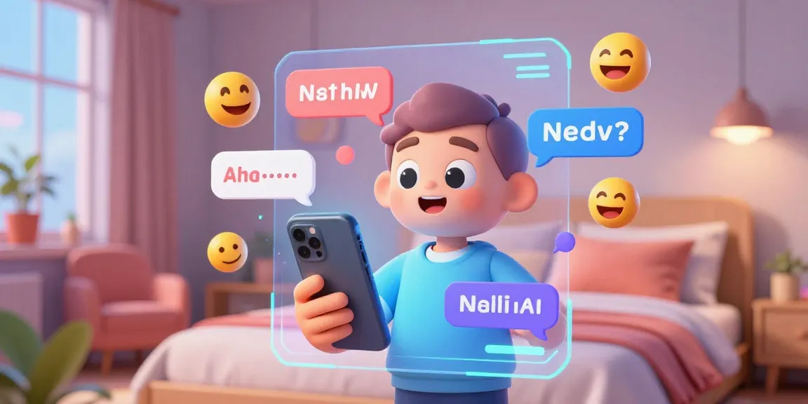 Interactive AI NSFW chat scene with engaging avatars and dynamic conversation elements in a cozy bedroom environment.