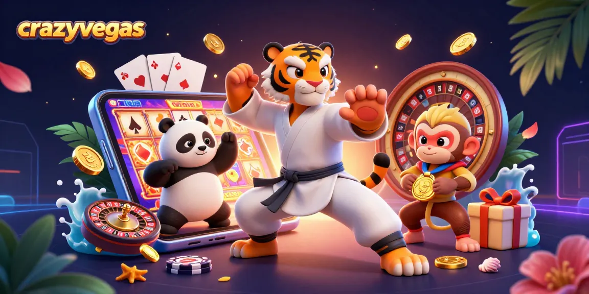 Experience thrilling fun with crazyvegas in this vibrant scene featuring iconic casino games and characters.