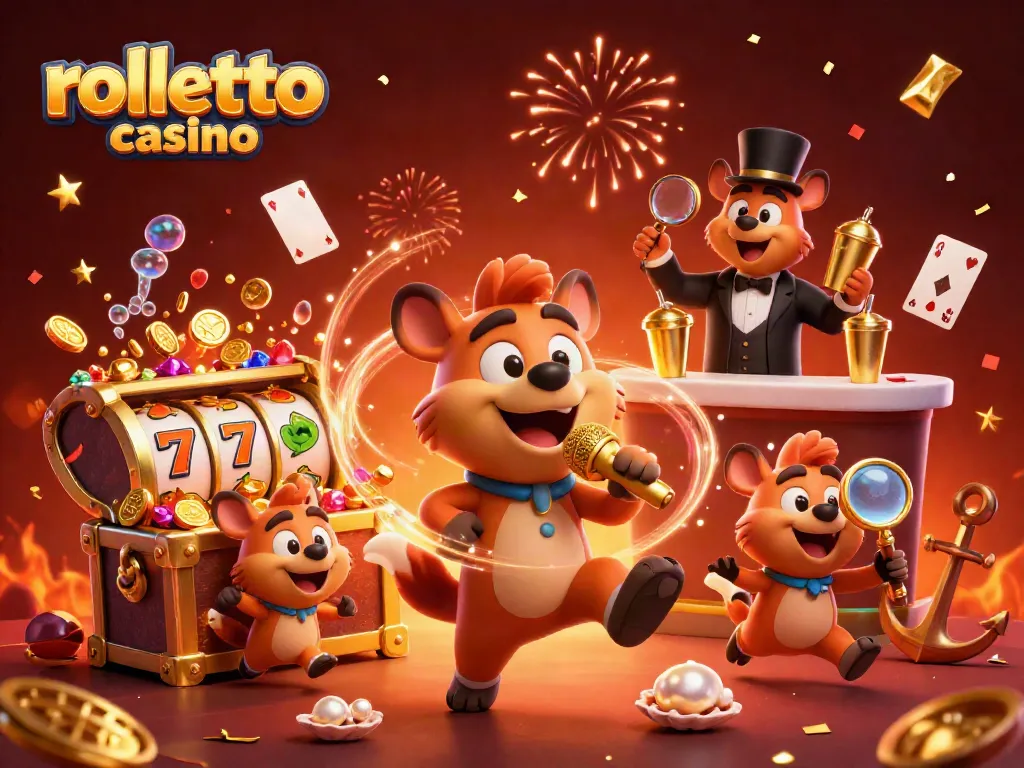 Experience excitement at rolletto casino with lively hyenas in a comedy club scene, gambling treasures abound.
