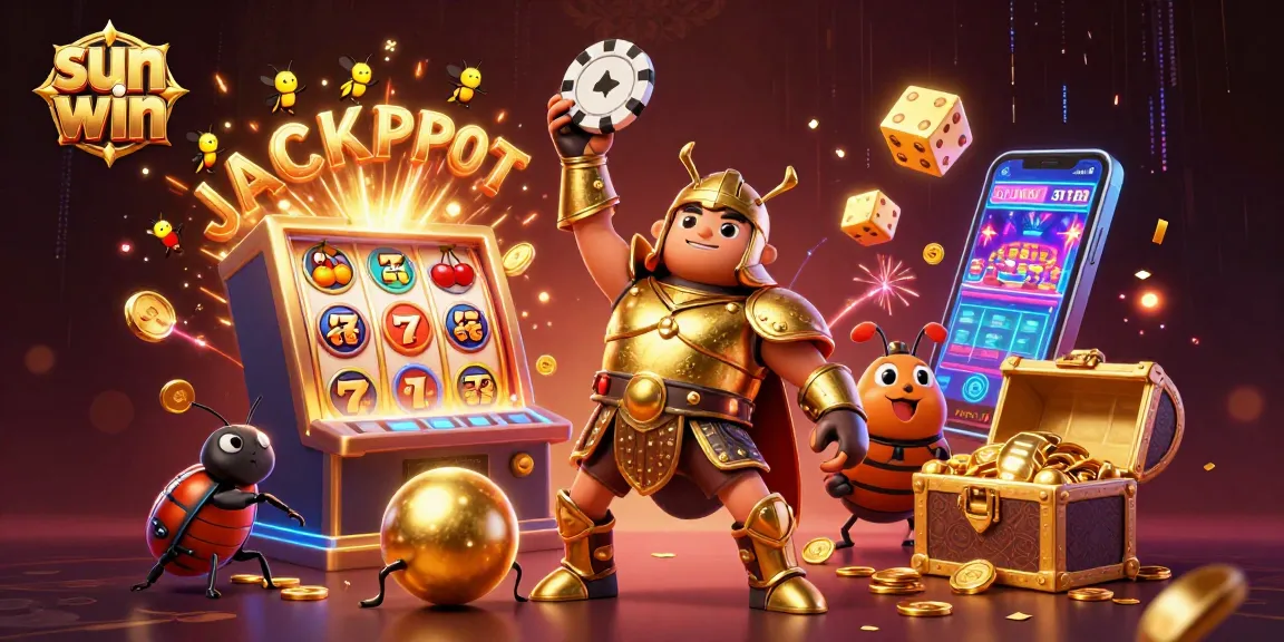 Experience fun with sun win as a victorious beetle celebrates casino jackpot wins.