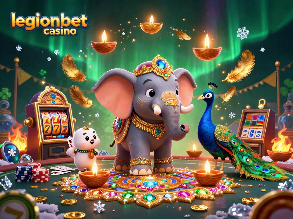 Experience thrilling gameplay at legionbet casino with a vibrant 3D festive scene full of games.