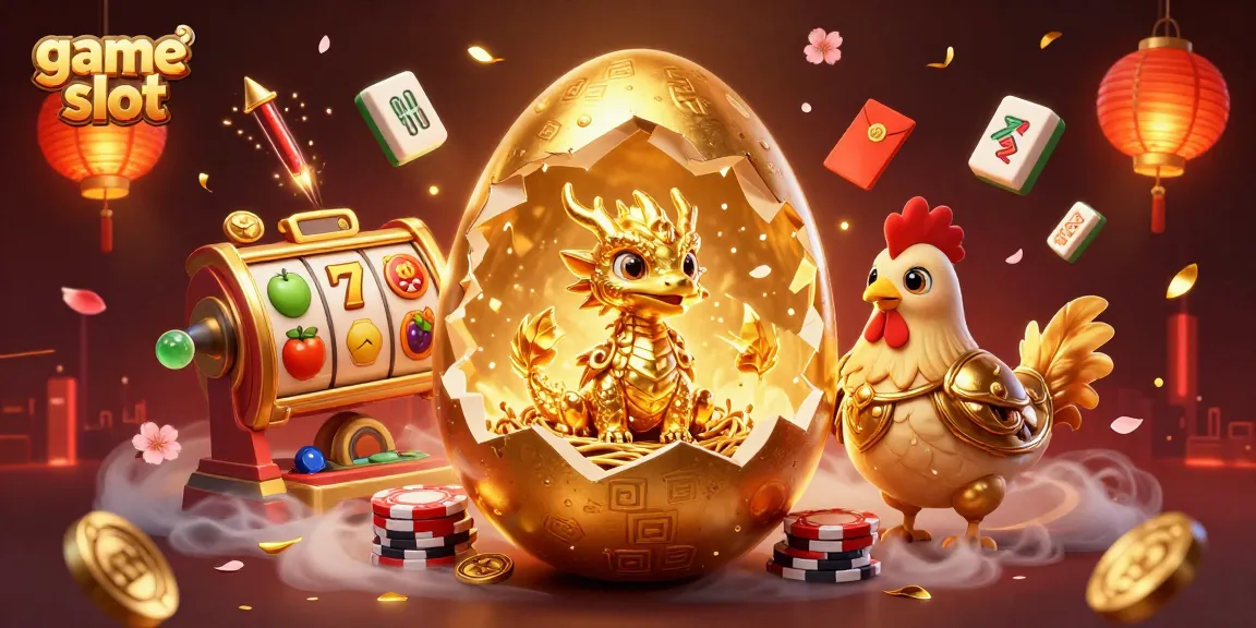 Experience thrilling game slot action with golden dragon, poker chips, and vibrant casino elements.