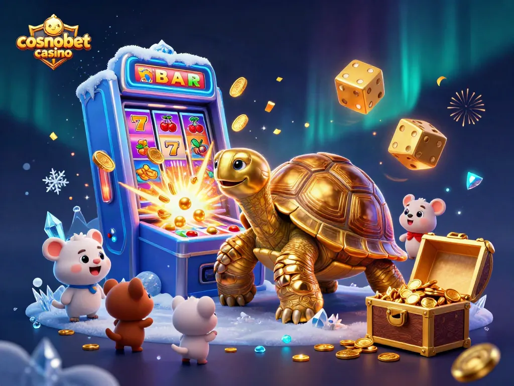 Experience thrilling gameplay at cosmobet casino with a vibrant 3D illustration of lively casino characters and symbols.