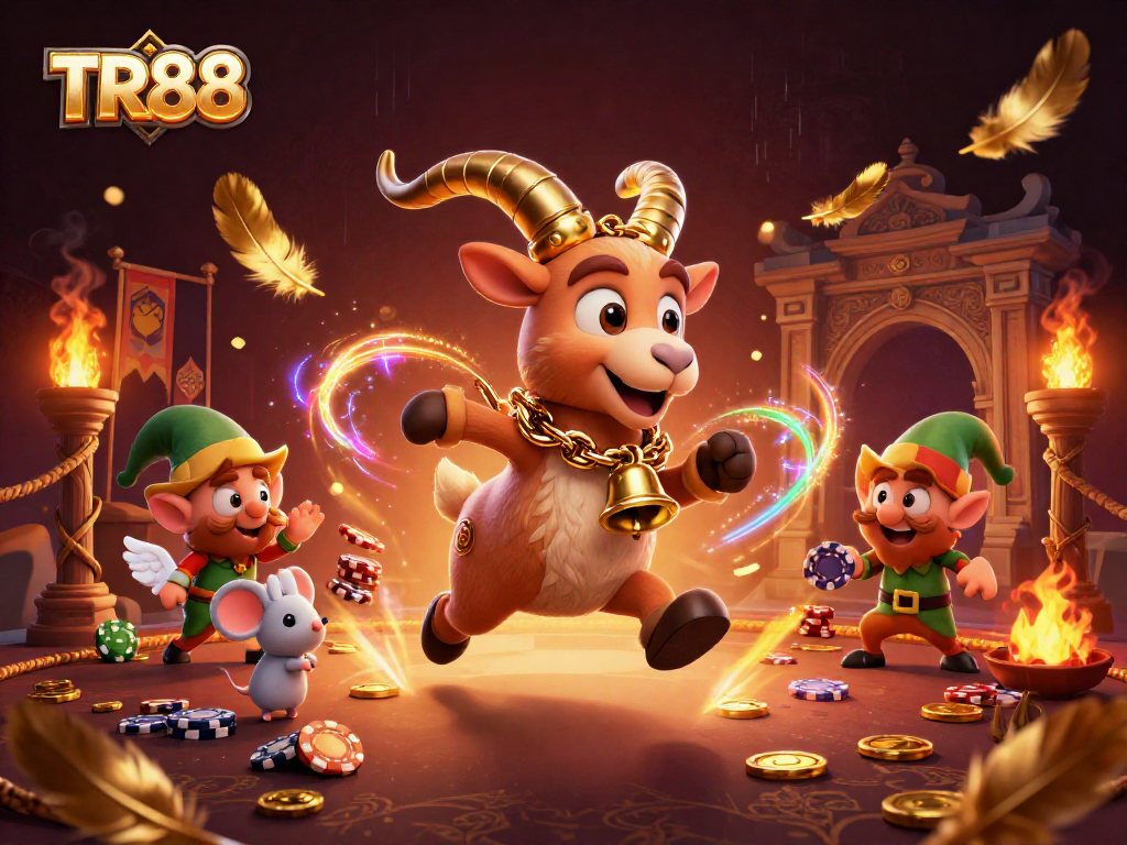 Experience the TR88 holiday-horror casino with lively characters stealing poker chips amid swirling gold coins.