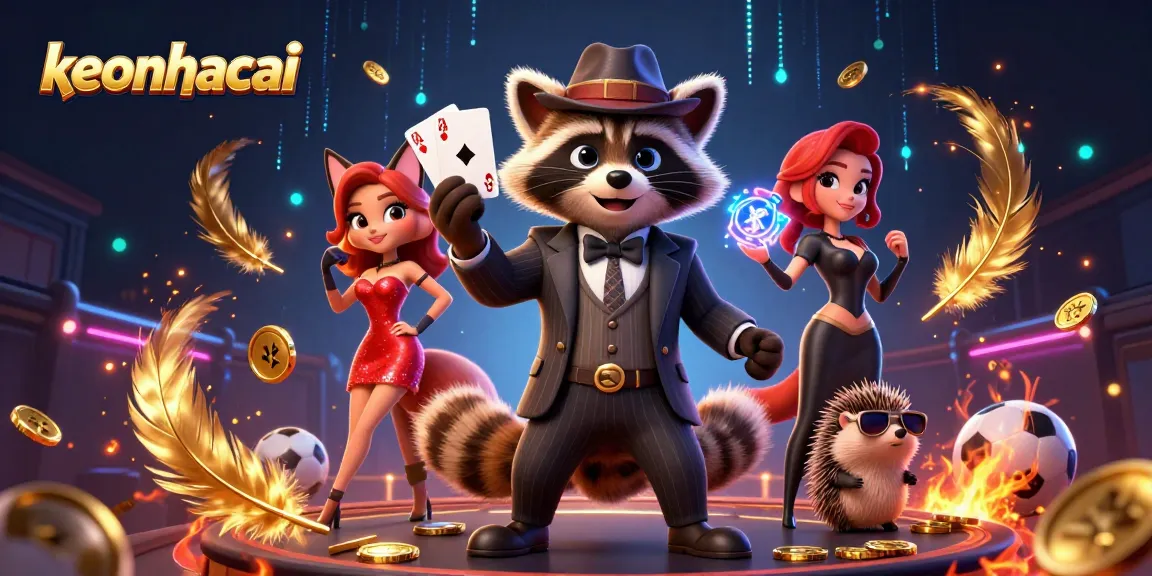 Experience keonhacai excitement with a regal raccoon and fox in a lively sports betting setting.