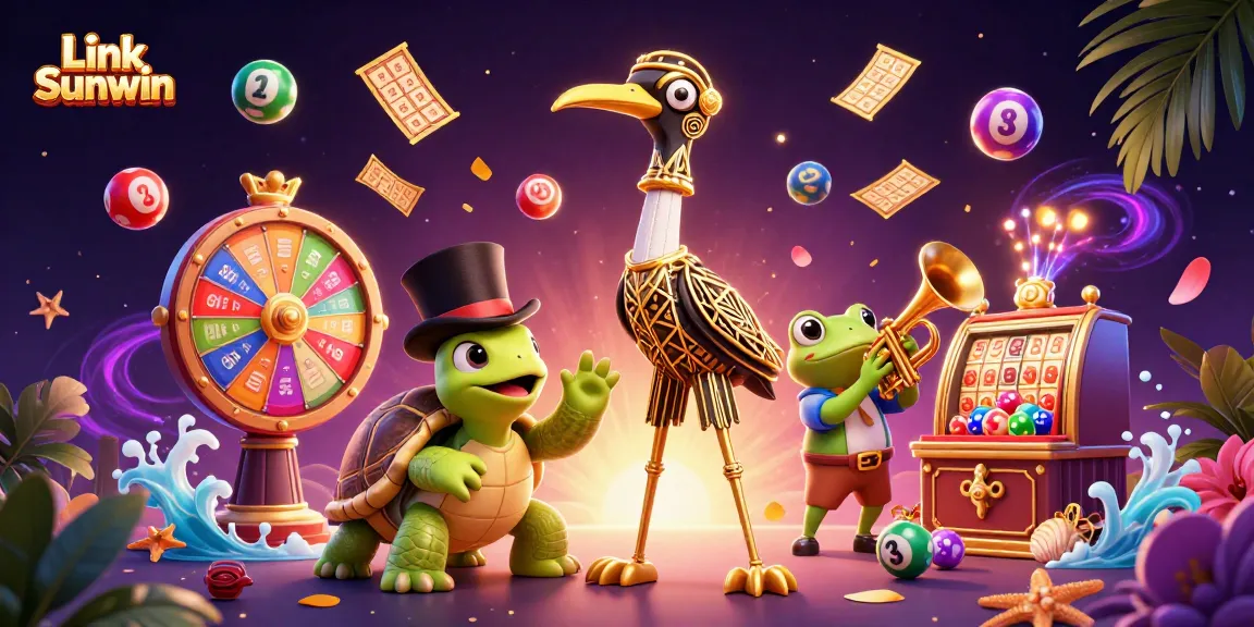 Engage with Link Sunwin's vibrant casino experience featuring festive characters, dynamic lottery elements, and a celebratory atmosphere.